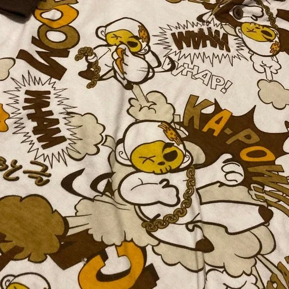 Raw Blue cartoon all over print polo vtg y2k baggy grunge size 2XL/25.5 - Picture 4 of 8